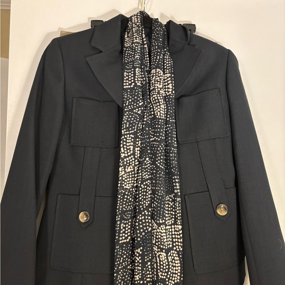 Evan Picone Chic Black Blazer With Patterned Scarf - image 3